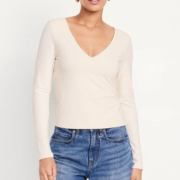 NWT Sea Salt Off White Modern Double-Layer V-Neck T-Shirt - Picture 1 of 6